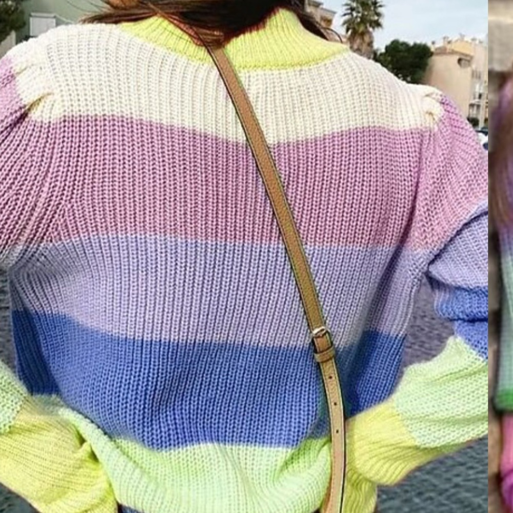 AMAZON Pink Colorful Striped Knit Sweater Size S NWOT - Picture 3 of 8